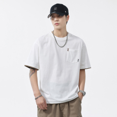 批发实拍潮牌短袖t恤男2025夏季新款美式复古宽松百搭口袋半袖体恤男