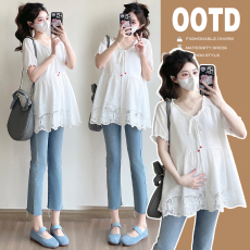 批发实拍2026夏季新款韩版百搭圆领<b class='q'>短袖</b>绣花娃娃衫衬衫女上衣夏