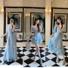批发多重甜妮收腰显瘦中长吊带裙女修身重工<b class='q'>蝴蝶结</b>设计感短款<b class='q'>连衣裙</b>子