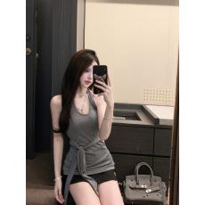 批发实拍实价 亮丝露背无袖背心女夏季显瘦性感洋气绑带挂脖上衣