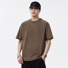 批发实拍日系简约拼接短袖t恤男2025夏季新款重磅冰感棉宽松百搭体恤