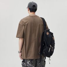 批发实拍潮牌拼接短袖t恤男2025夏季新款重磅简约纯棉宽松百搭体恤男