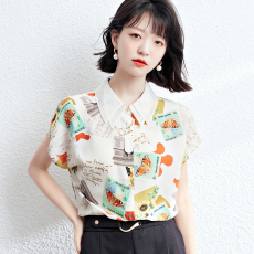 批发实拍时尚娃娃领碎花<b class='q'>雪纺</b>衬衫女2025夏季蝙蝠衬衣百搭上衣