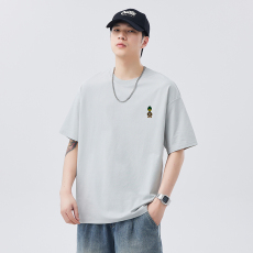 批发实拍2025夏季新款冰感棉潮牌短袖t恤男宽松百搭简约刺绣圆领T恤衫