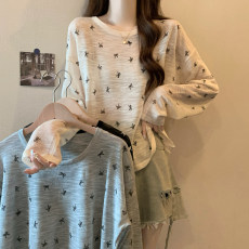 批发实拍冰丝薄款竹节棉防晒衫女夏季胖MM蝴蝶花<b class='q'>长袖</b>T恤<b class='q'>外</b><b class='q'>搭</b>罩衫上衣