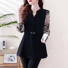 批发2026春季新款大码女装时尚洋气宽松拼色遮肚<b class='q'>长袖</b>雪纺上衣打底衫