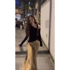 批发实价有货春季斜肩韩系长袖<b class='q'>T</b><b class='q'>恤</b>搭配休闲<b class='q'>裤</b>一整套春季大方洋气穿搭