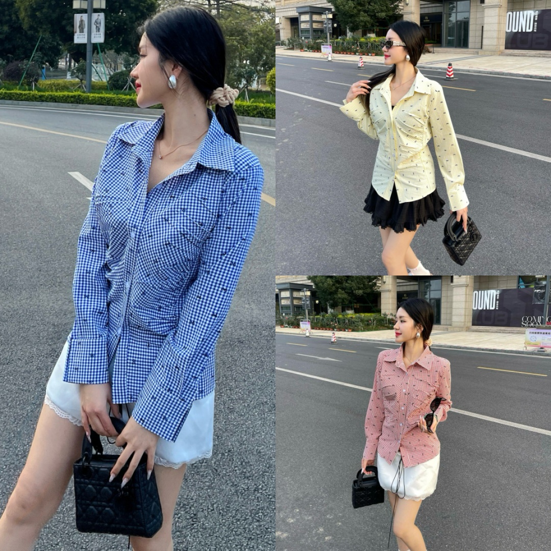 FA13490# 韩国春夏新款气质收腰翻褶皱领女人味显身材百搭长袖衬衫 服裝批發女裝批發服飾貨源