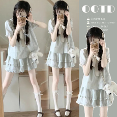 已处理 2026年夏季韩系气质穿搭两件套条纹衬衫半裙孕妇套装