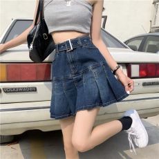 批发牛仔短裙女2025年<b class='q'>春</b>夏新款韩版ins原宿复古洗水百搭高腰百褶裙子
