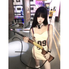 批发美式复古休闲吊带包臀裙夏季新款显瘦甜辣风印花运动风<b class='q'>连衣裙</b>子女