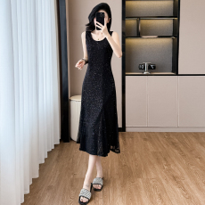 批发实拍无袖连衣裙女网纱拼接内搭中长款<b class='q'>大码</b>连衣裙女春夏秋