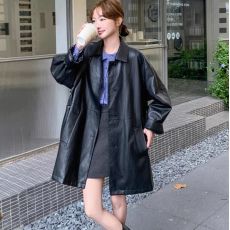 批发黑色美式气质甜酷炸街<b class='q'>皮衣</b>中长款外套<b class='q'>女</b>2026新款百搭PU皮夹克