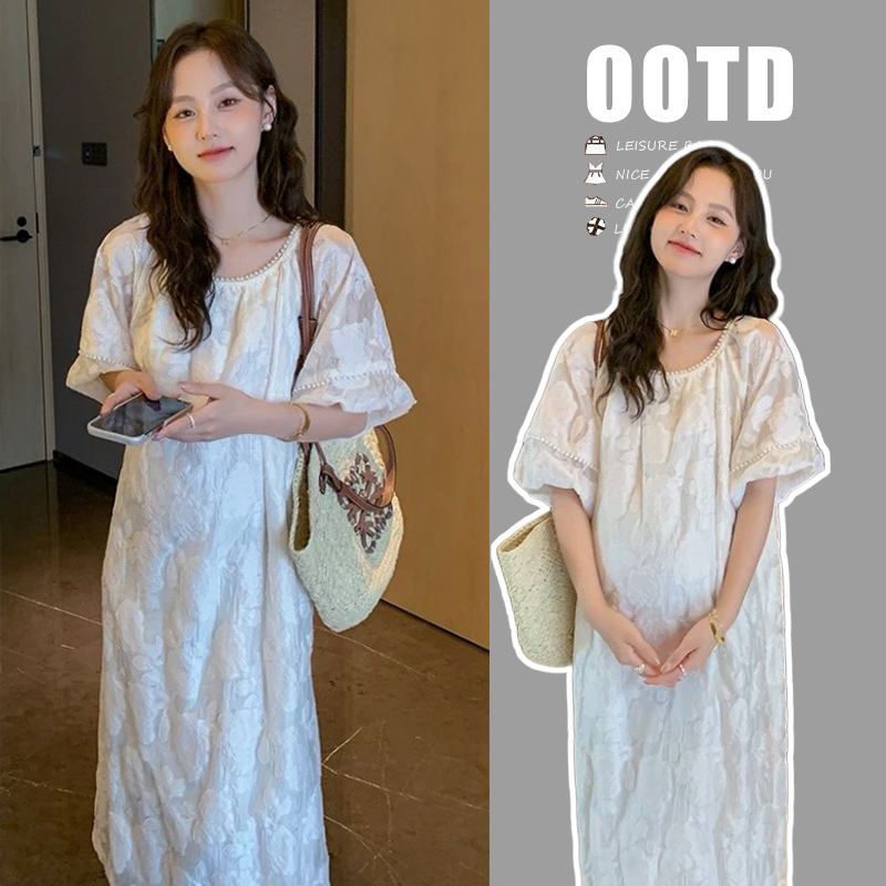 실사 2026 프랑스식 자카드 루즈핏 고급 센스 우아함 품격 표지 배 임산부 드레스
