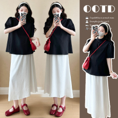 批发现 实拍孕妇夏季新款法式桔梗套装气质显瘦上衣半身裙两件套