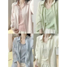 批发2026新款韩版法式蓝色薄款防晒衣长袖衬衣女夏装宽松<b class='q'>休闲</b>慵懒长袖