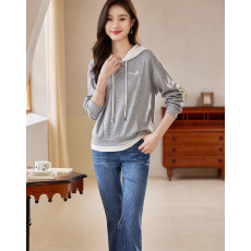 批发云柔慵懒感26年秋假两件连帽针织上衣显瘦女<b class='q'>卫衣</b>