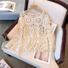 批发实拍长袖慵懒风薄款防晒针织衫女2025夏季新款设计感罩衫镂空上衣