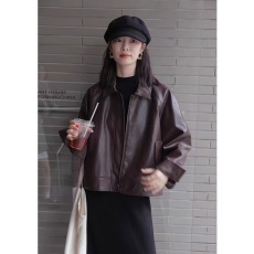 批发咖色美拉德皮衣外套女2025新款高级感短款机车pu皮夹克上衣小个子