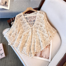 批发实拍勾花镂空针织罩衫夏外搭海边度假风长袖上衣防晒衫女蕾丝开衫