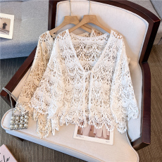 批发实拍勾花镂空针织罩衫夏外搭波西米亚海边度假风长袖上衣防晒衫女