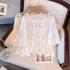 批发实拍慵懒风薄款防晒针织衫女2025夏季新款设计感罩衫镂空蕾丝衫