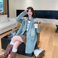 批发美式复古毛边西装领<b class='q'>牛仔</b>外套女oversized宽松慵懒风小众休闲上衣