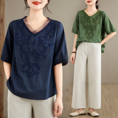 批发棉麻大码套装中年妈妈棉麻新款夏两件套品牌贵夫人阔太太<b class='q'>高端</b>