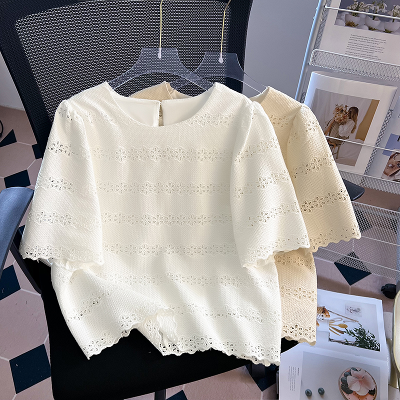 MY1803# 新款气质仙女范蕾丝镂空T恤女设计感百搭上衣女裝貨源服裝批發