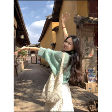 批发实拍实价 绿色针织开衫V领上衣<b class='q'>蕾丝</b>蛋糕裙半身裙<b class='q'>两件套</b>