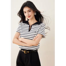 批发实拍◆◆学院<b class='q'>风格</b>海军领条纹撞色polo衫T恤 短袖