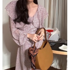批发有货 韩国chic 韩国东大门 复古温柔<b class='q'>气质</b>荷叶领碎花连衣裙