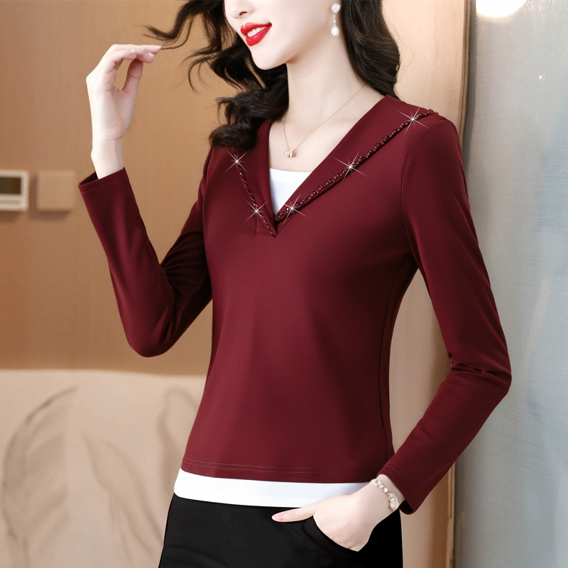 MY1880# 高含棉设计感海军领假两件T恤女新款遮肉长袖上衣女裝貨源服裝批發