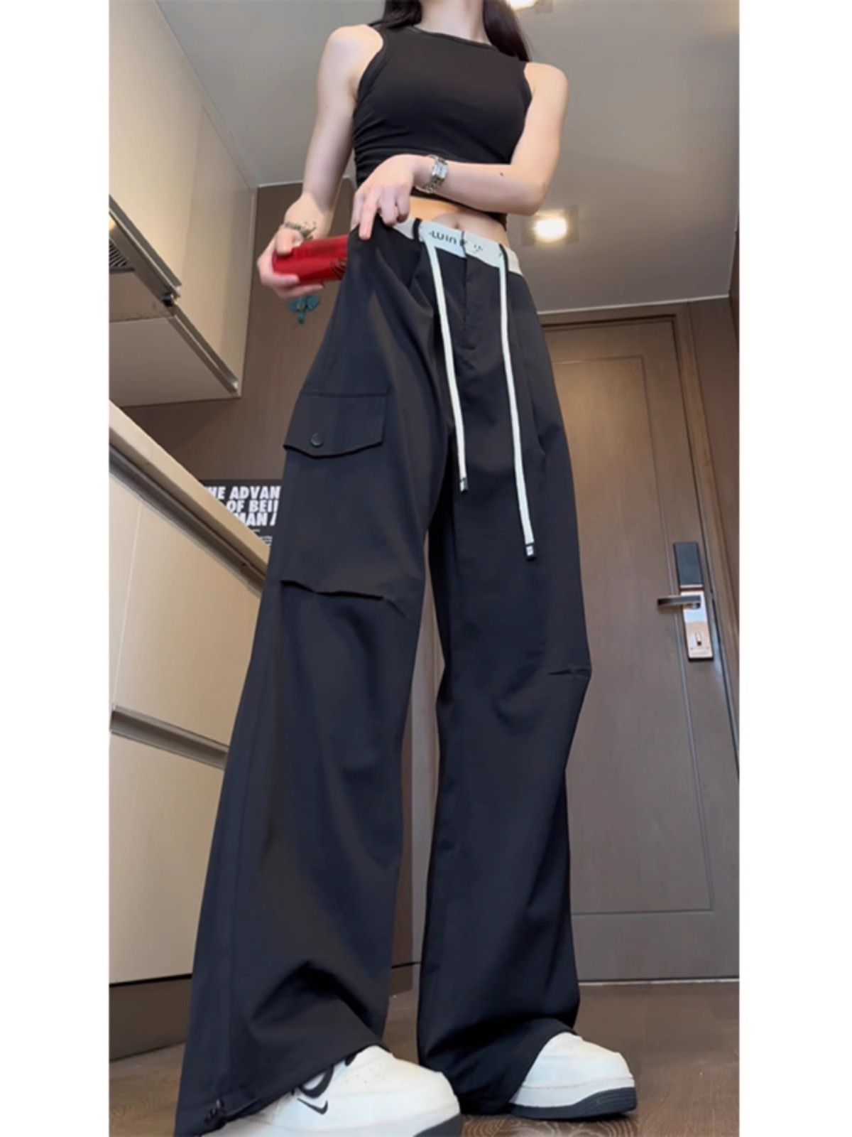 MY1929# 原版新港棉面料工装裤女新款宽松直筒休闲裤女裝貨源服裝批發