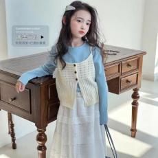 批发<b class='q'>女</b><b class='q'>童</b>套装2025春季新款儿童韩版洋气背心<b class='q'>马甲</b>T恤打底衫休闲两件套