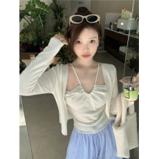 天猫抖音质量夏季套装挂脖纯欲吊带防晒薄款针织开衫两件套上衣