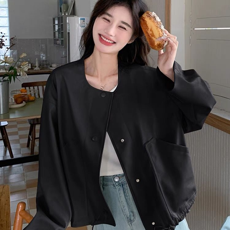 2026 년 조기 새로운 디자인 센스 밑단 펌프 로프 야구 유니폼 가죽 재킷 여성 코트 루즈핏 캐주얼 오토바이 재킷