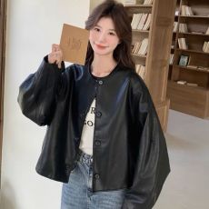 批发2026秋季装黑色复古圆领又a又飒氛围感皮衣短外套女新款美式上衣