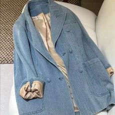 批发蓝色西装<b class='q'>牛仔</b>外套女早秋新款独特超好看高级感复古休闲宽松小个子