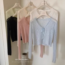 批发春夏慵懒风百搭纯欲蕾丝拼接绑带防晒衫针织开衫