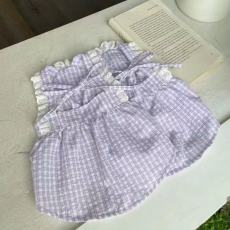 批发宠物衣服春夏新款短款格子蕾丝吊带裙泰迪比熊狗狗猫咪薄款公主裙