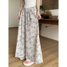 批发阔腿裤<b class='q'>女</b>夏高腰垂感水墨扎染新中式禅意裤慵懒休闲拖地裤