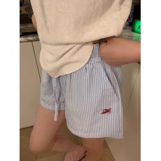 批发原版质量  竖条纹抽绳字母刺绣阔腿短裤宽松夏季热裤休闲三分裤