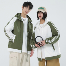 批发夏季新款情侣<b class='q'>防晒衣</b> 尼龙皱面料时尚潮牌三条杠连帽外套 男女