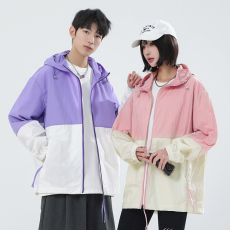 批发夏季新款情侣<b class='q'>防晒衣</b> 尼龙皱面料时尚潮牌三条杠连帽外套 男女户外