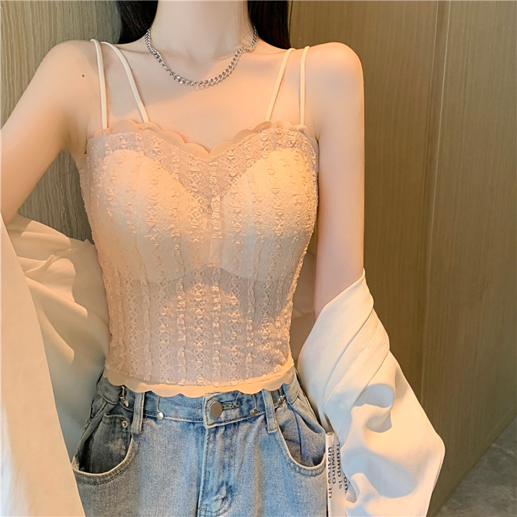 MY1847#  蕾丝吊带背心女夏内搭绝美纯欲性感美背修身外穿打底上衣女裝貨源服裝批發
