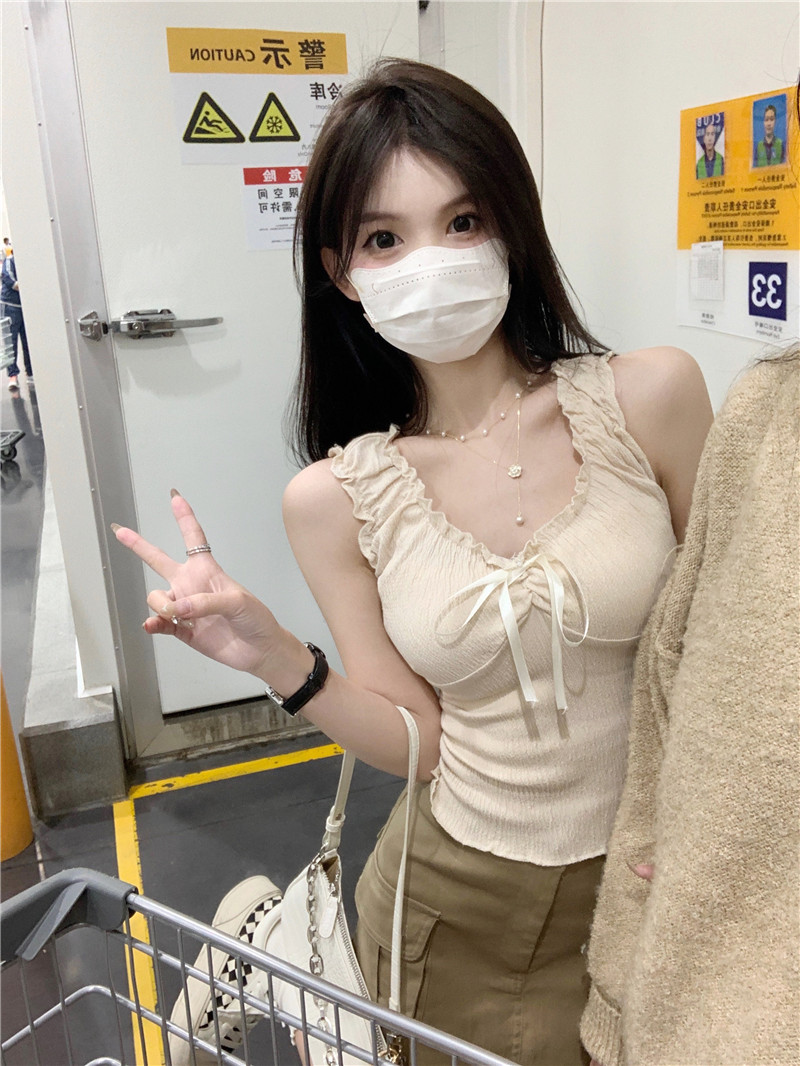 MY1846#  纯欲风内搭小吊带女蝴蝶结百搭背心春夏季短款无袖上衣潮女裝貨源服裝批發
