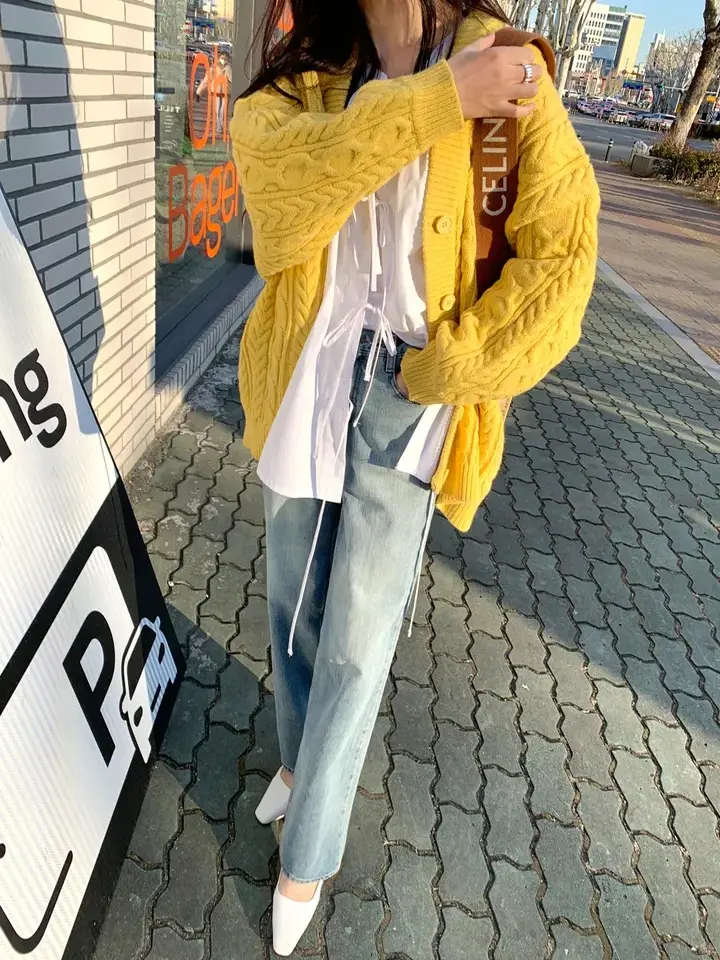 스탠드 칼라 리본 타이 퍼프소매 가디건 상세 이미지 15