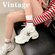 批发网红同款增高7.5cm~十字花厚底休闲运动鞋女夏季老爹鞋跑步鞋