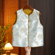 批发高端亮片刺绣国风马甲女春秋新款中式气质两面穿无袖马夹外套<b class='q'>上衣</b>